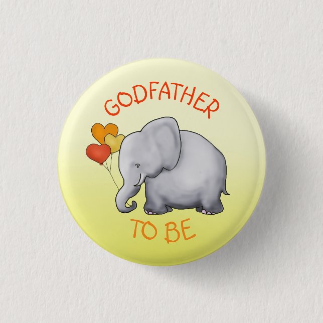 Cute Balloons Elephant Baby Shower Godfather-To-Be Pinback Button (Front)