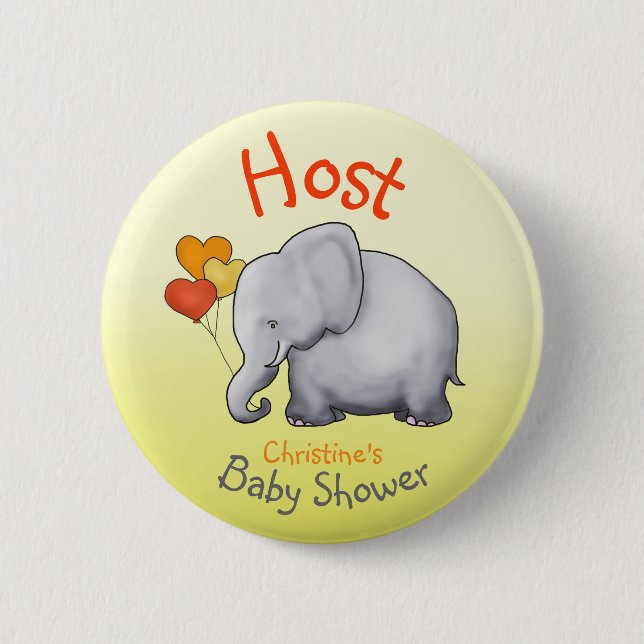 Cute Balloons Elephant Baby Shower Host Button (Front)