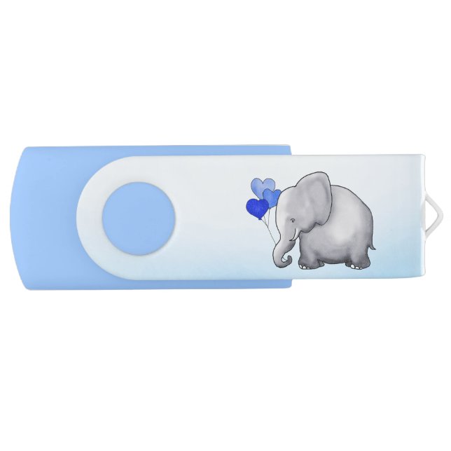Cute Balloons Elephant Blue Baby Boy Shower Flash Drive (Front)