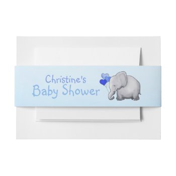 Cute Balloons Elephant Blue Baby Boy Shower Invitation Belly Band by EleSil at Zazzle