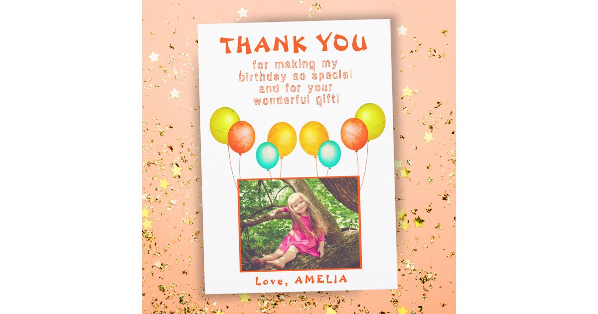 Cute Balloons Kids Photo Birthday Thank You Card | Zazzle