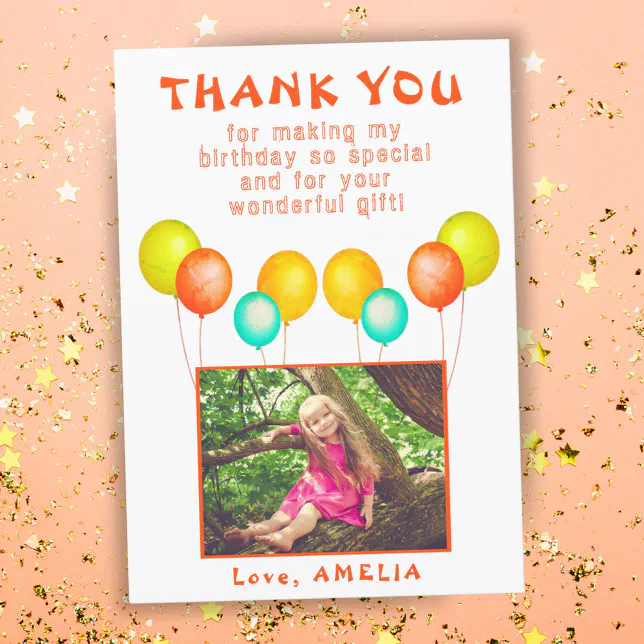 Cute Balloons Kids Photo Birthday Thank You Card | Zazzle