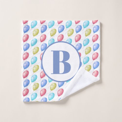 Cute Balloons Monogram Baby Nursery  Wash Cloth
