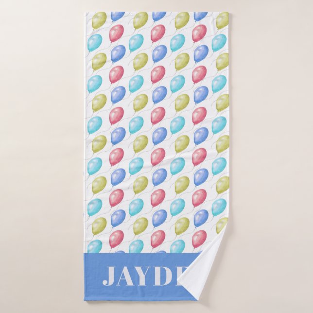 Cute Balloons Monogram Boy Baby Nursery Bath Towel (Bath Towel)