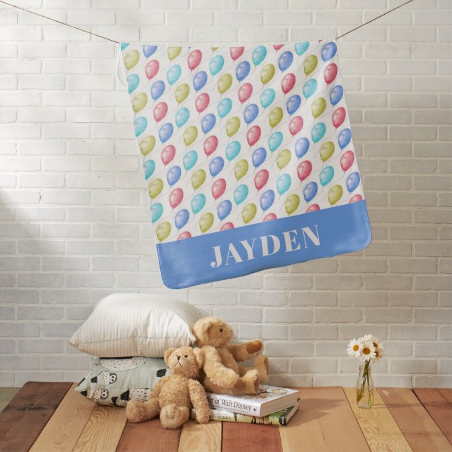 Cute Balloons Monogram Boy Baby Nursery Blanket (In Situ)