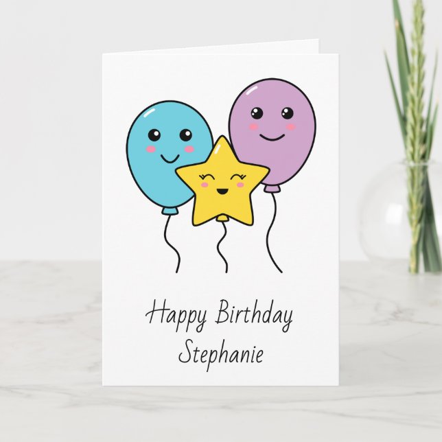 Cute Balloons Personalized Happy Birthday Card (Front)
