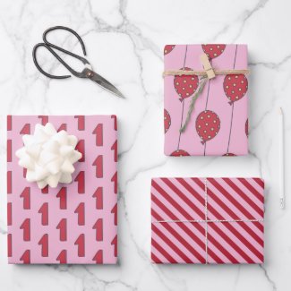 Cute Balloons - Pink & Red Kids 1st Birthday Wrapping Paper Sheets