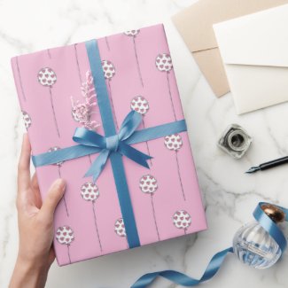 Cute Balloons with Pink Hearts - Kids Birthday Wrapping Paper