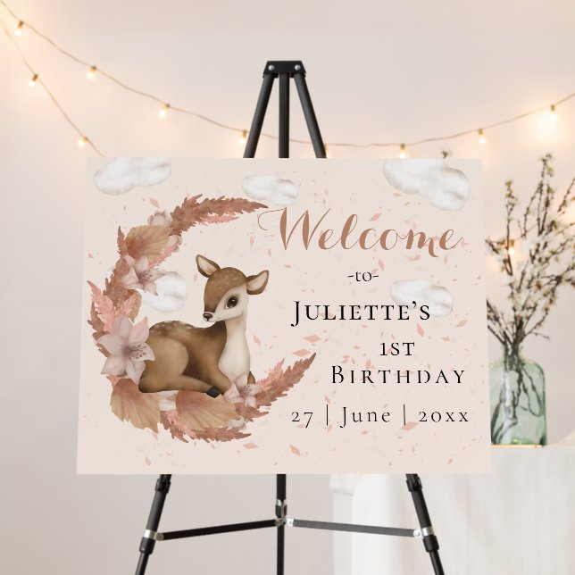 Cute Bambi Flowers Clouds Dust Birthday Welcome Fo Foam Board (In Situ (Stand))