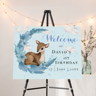 Cute Bambi Flowers Clouds Dust Birthday Welcome Foam Board