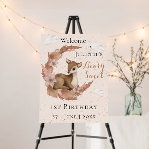 Cute Bambi Flowers moon dust 1st Birthday Welcome Foam Board
