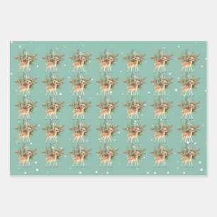Cute Bambi on Green Background Wrapping Paper Sheets