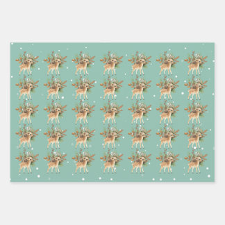Cute Bambi on Green Background Wrapping Paper Sheets