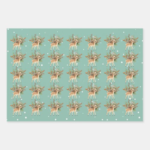 Cute Bambi on Green Background  Wrapping Paper Sheets