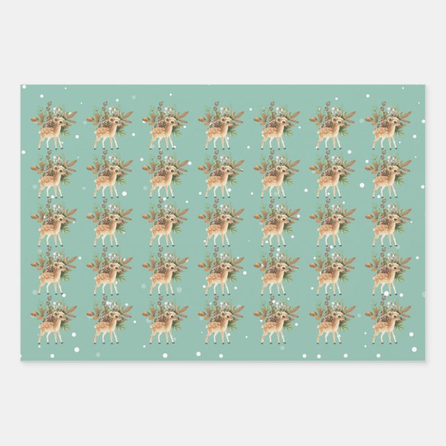 Cute Bambi on Green Background  Wrapping Paper Sheets (Front)