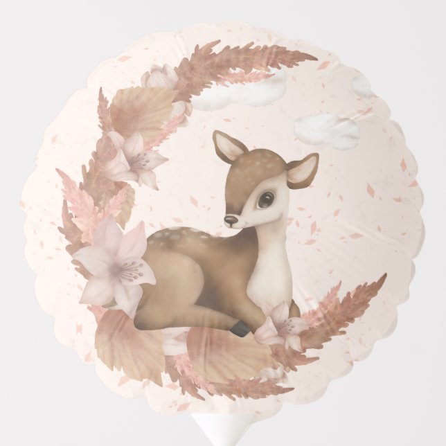 Cute Bambi & pink Flowers Baby Shower 1st Birthday Balloon (Front)