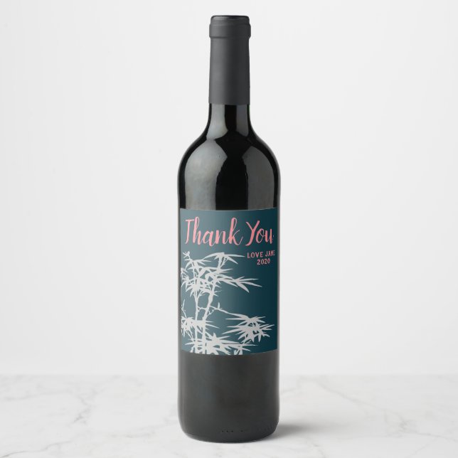 Cute bamboo modern thank you gift wine label (Front)