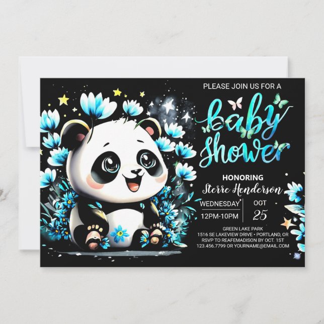 Cute Bamboo Panda Adventure Boy Baby Shower Invitation (Front)