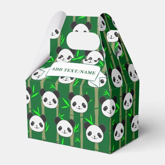 Cute Bamboo Panda Pattern Custom Name Favor Boxes (Front Side)