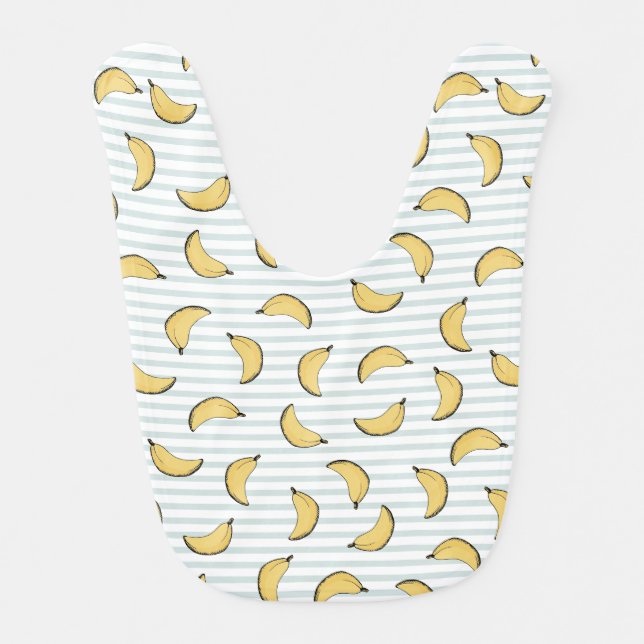 Cute Banana Baby Blue and White Stripes Baby Bib (Front)