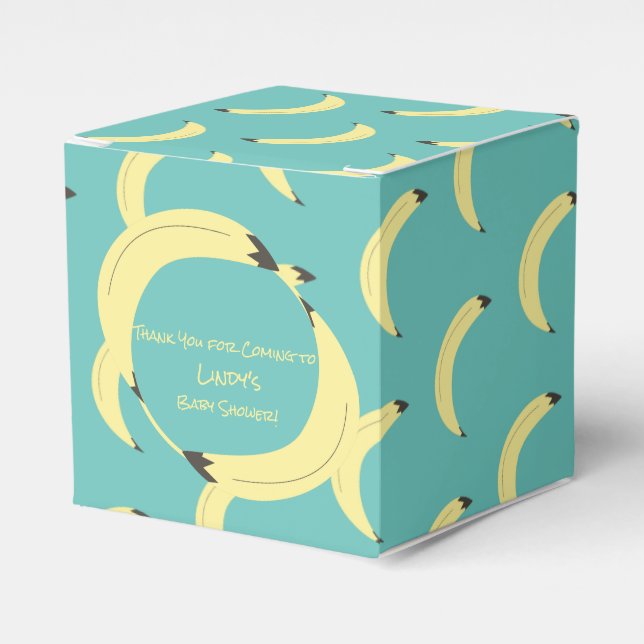 Cute Banana Bunch Teal Baby Shower Pattern  Favor Boxes (Front Side)