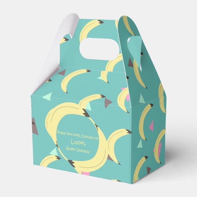 Cute Banana Bunch Teal Confetti Baby Shower  Favor Boxes (Front Side)