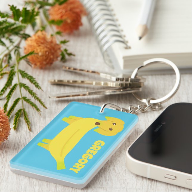 Cute Banana Dog Personalized Keychain (Front Right)