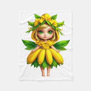 Cute Banana Fairy Character Cozy Fleece Blanket