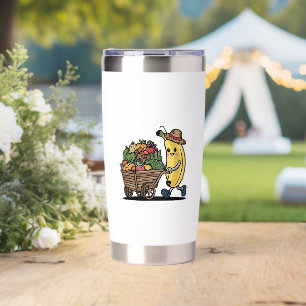 Cute Banana Farmer Pushing Fruit Cart Sticker Insulated Tumbler