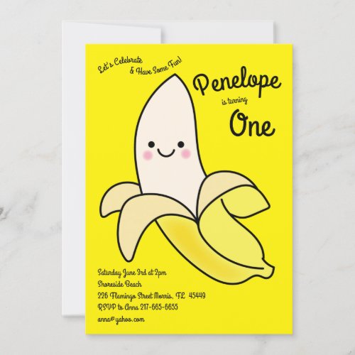 Cute Banana Kids 1st Birthday Party Kawaii Invitation