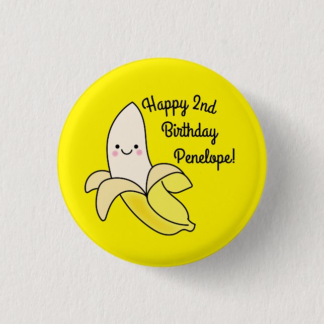 Cute Banana Kids Birthday Kawaii Button (Front)