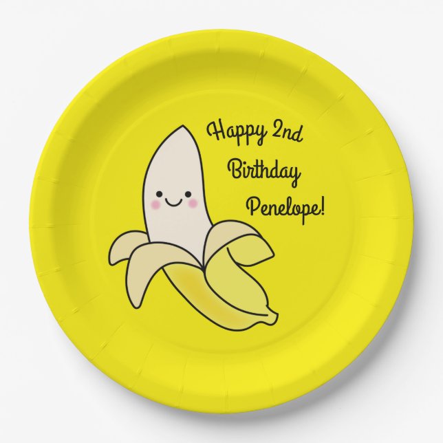 Cute Banana Kids Birthday Kawaii Paper Plates (Front)
