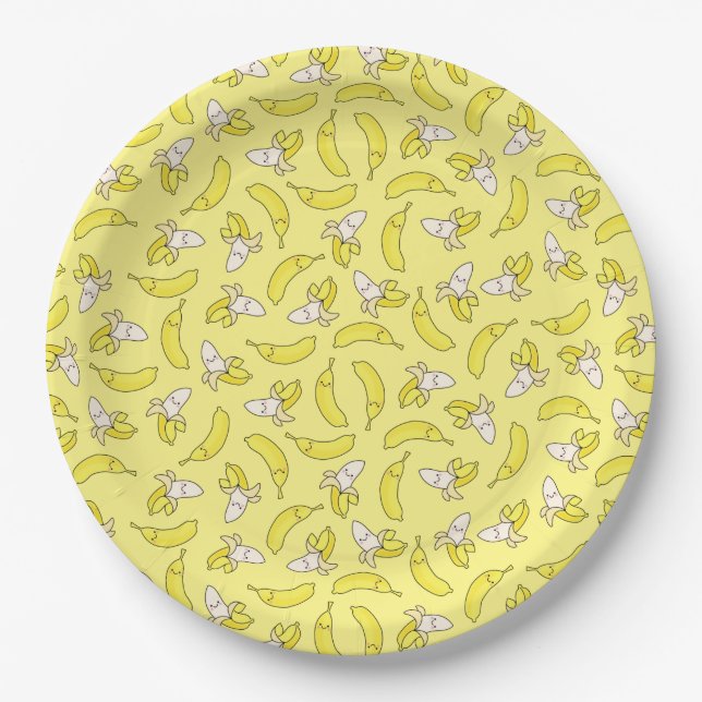 Cute Banana Kids Birthday Kawaii Paper Plates (Front)
