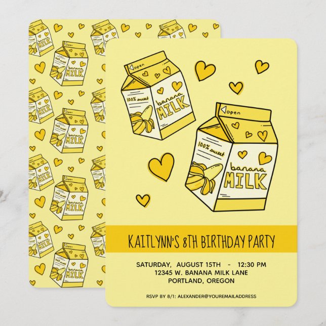 Cute Banana Milk Birthday Party Invitation (Front/Back)