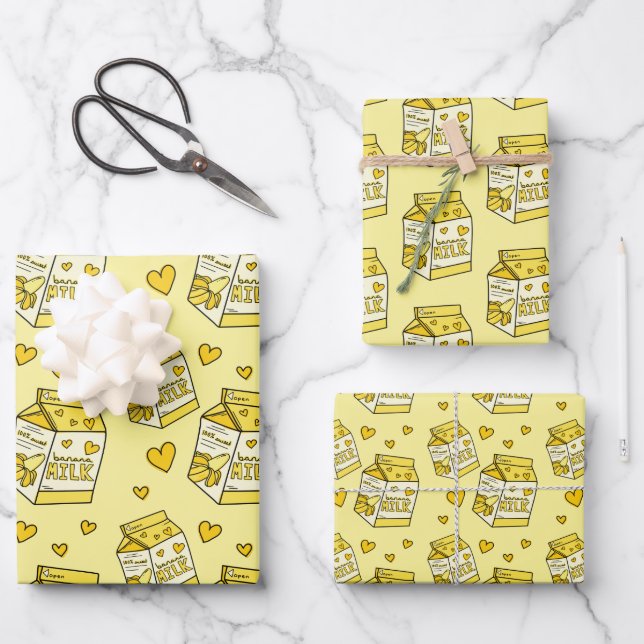 Cute Banana Milk Yellow Wrapping Paper Sheets (Front)