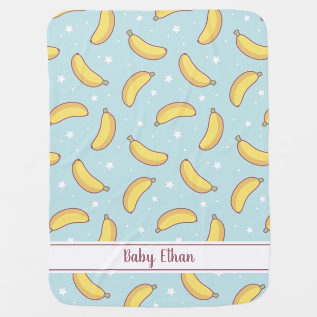 Cute Banana Pattern Baby Boy Personalized Blanket (Front)
