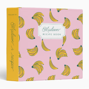 Cute banana pattern in pink background recipe book 3 ring binder