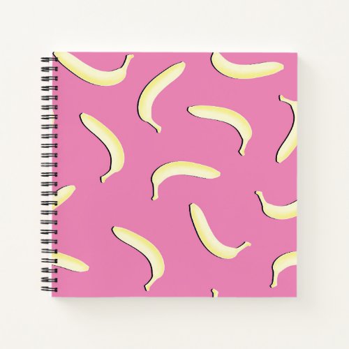 Cute Banana Pattern Spiral Notebook Pink Yellow