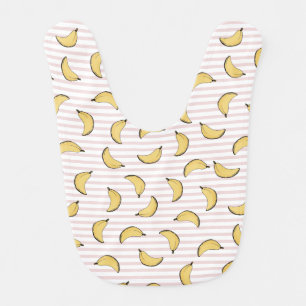 Cute Banana Pink and White Stripes Baby Bib