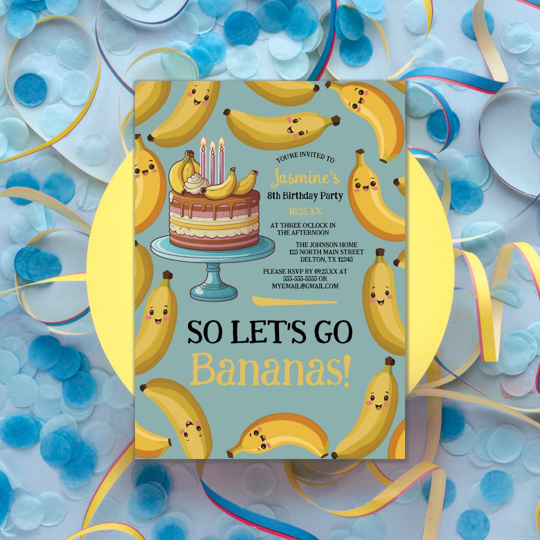 Cute Banana-Themed Kid&#39;s Birthday Party                    Invitation