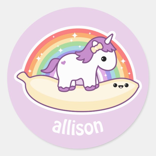 Cute Banana Unicorn Classic Round Sticker (Front)