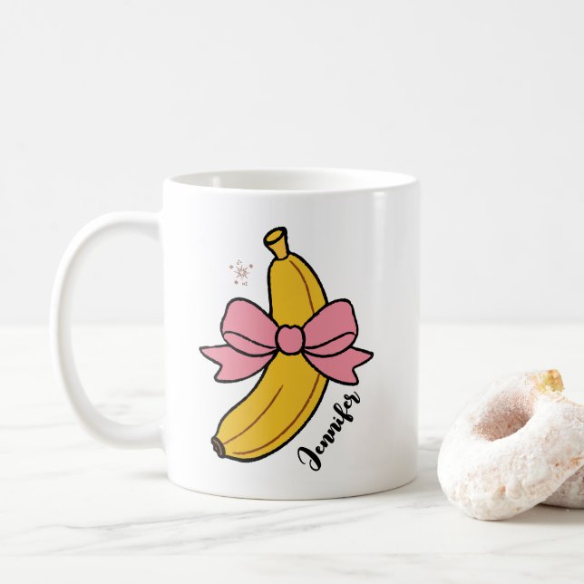 cute banana with pink coquette personalized name coffee mug (With Donut)
