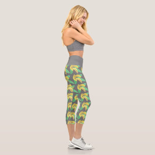 Cute Banana Yellow Greenery Gray Capri Leggings