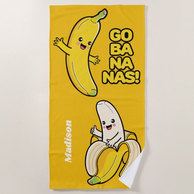 Cute Bananas custom name beach towel (Front)