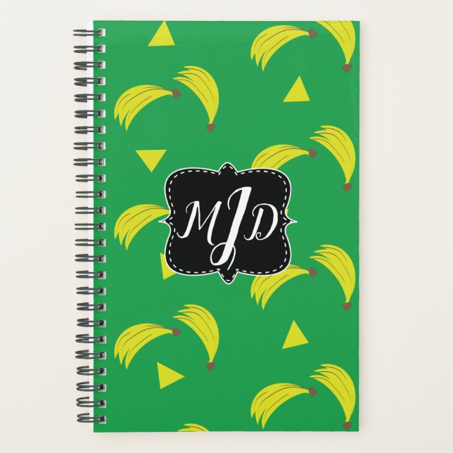 Cute Bananas Hand Drawn Green Yellow Pattern Planner (Front)
