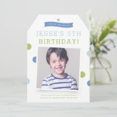 Cute Banner Polk a Dot Boys photo birthday party Invitation (Standing Front)