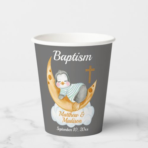 Cute Baptism Baby Penguin And Moon  Paper Cups