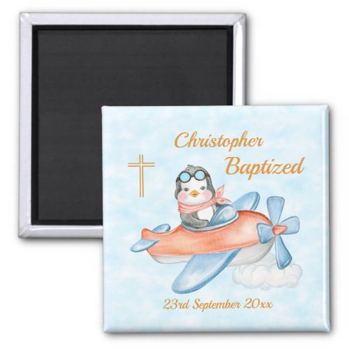Cute Baptism Watercolor Baby Penguin Airplane Magnet