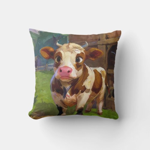 Cute Barn Cow Throw Pillow