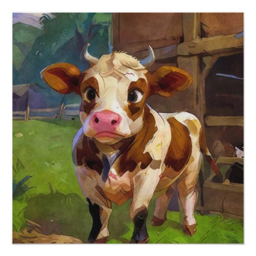 Cute Barn Cow Throw Pillow Poster